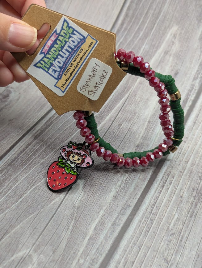 Strawberry Shortcake Deep Red and Green Bracelet