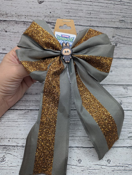 Labubu Bow, Gold, Grey, Sparkle, Hair Clip