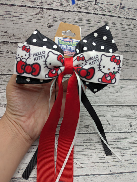 Hello Kitty Bow, Red, Black, White, Polka Dot Hair Clip