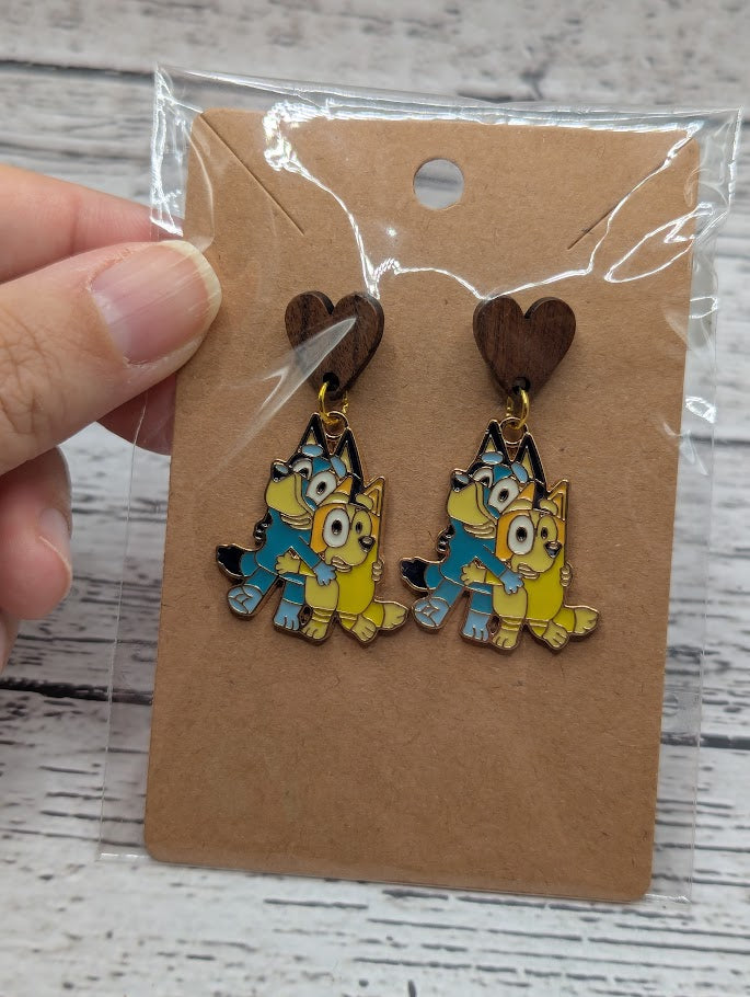 Bluey & Bingo, Wooden Heart Earrings
