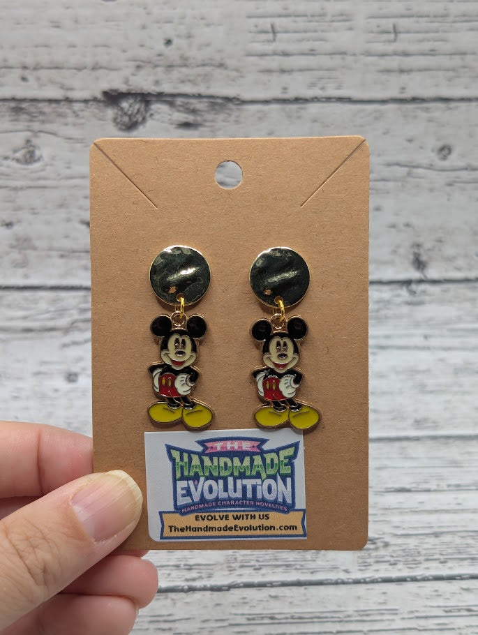 Mickey Standing, Gold Circle Earrings
