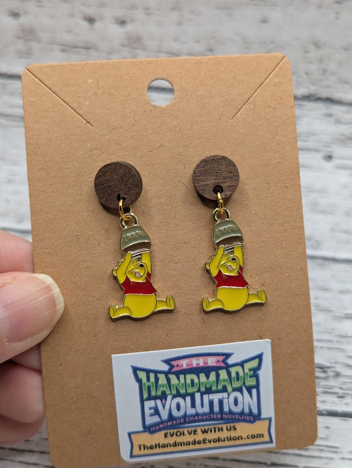 Pooh Bear & Hunny, Wooden Circle Earrings