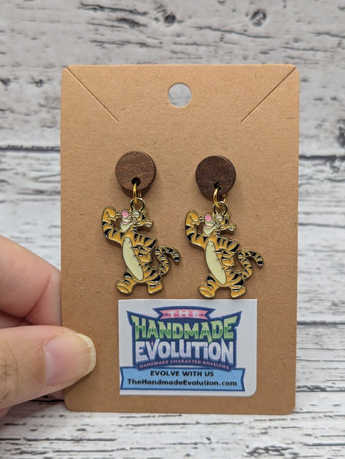 Tigger, Wooden Circle Earrings