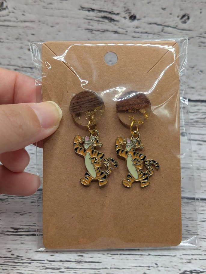 Tigger, Gold and Sparkle Wooden Earrings
