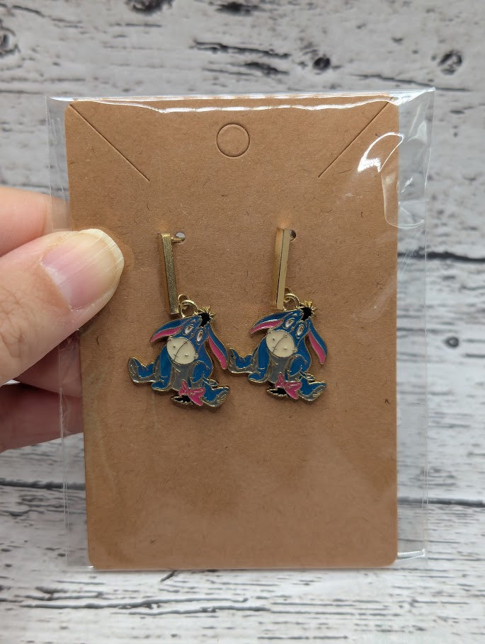 Eeyore Sitting, Gold Bar Earrings