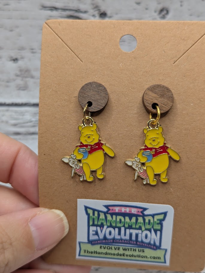 Pooh & Piglet, Wooden Circle Earrings