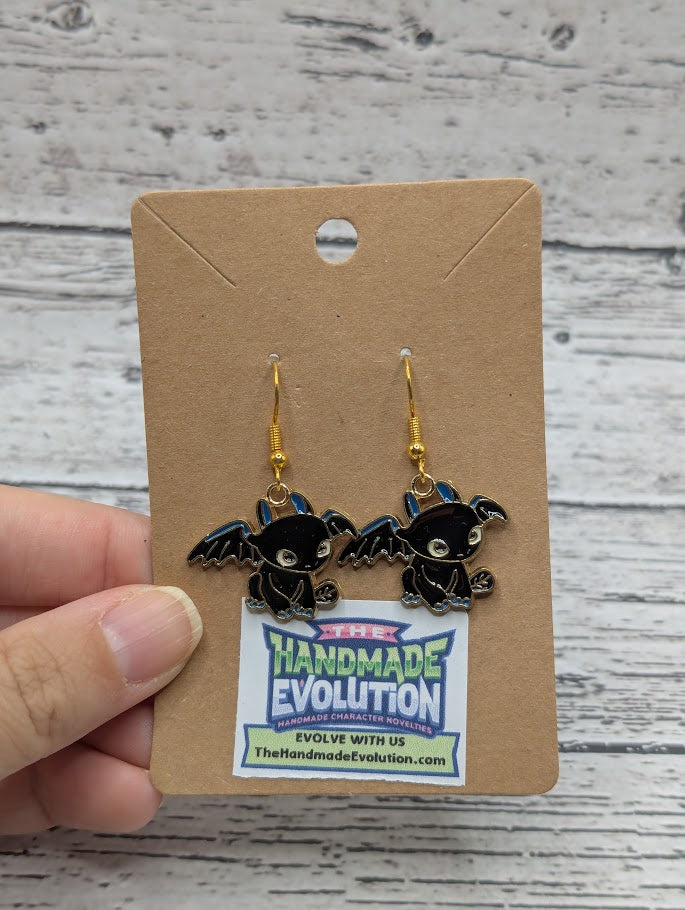 Toothless, Gold Hook Dangle Earrings