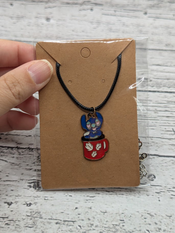 Stitch, Heart Eyes Coffee Mug, Black Necklace