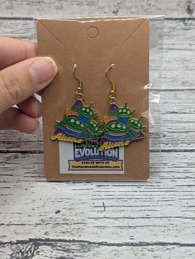 Aliens, Gold Hook Dangle Earrings