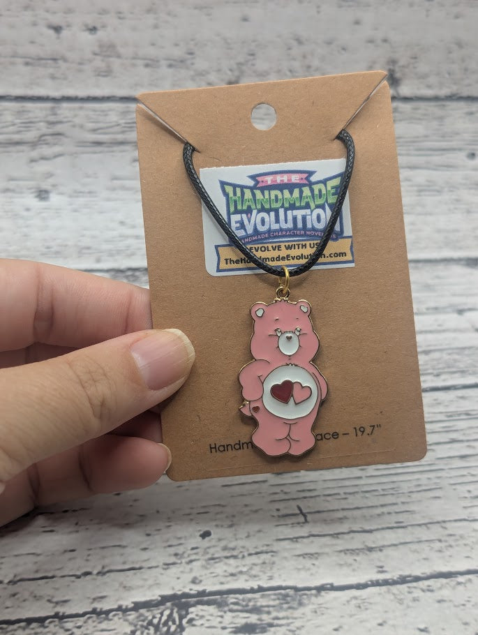 Pink Care Bear, Black Necklace