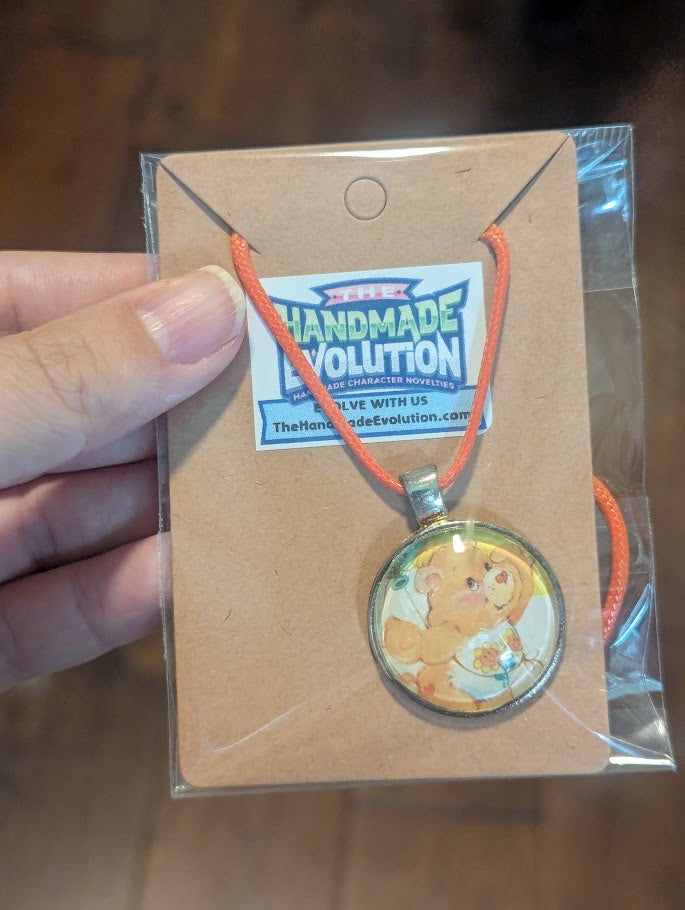 Orange Care Bear, Bezel, Orange Necklace