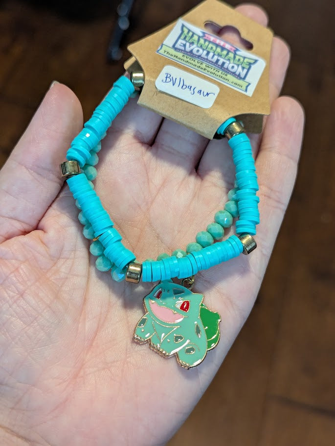 Bulbasaur, Blue, Green, Bead Bracelet