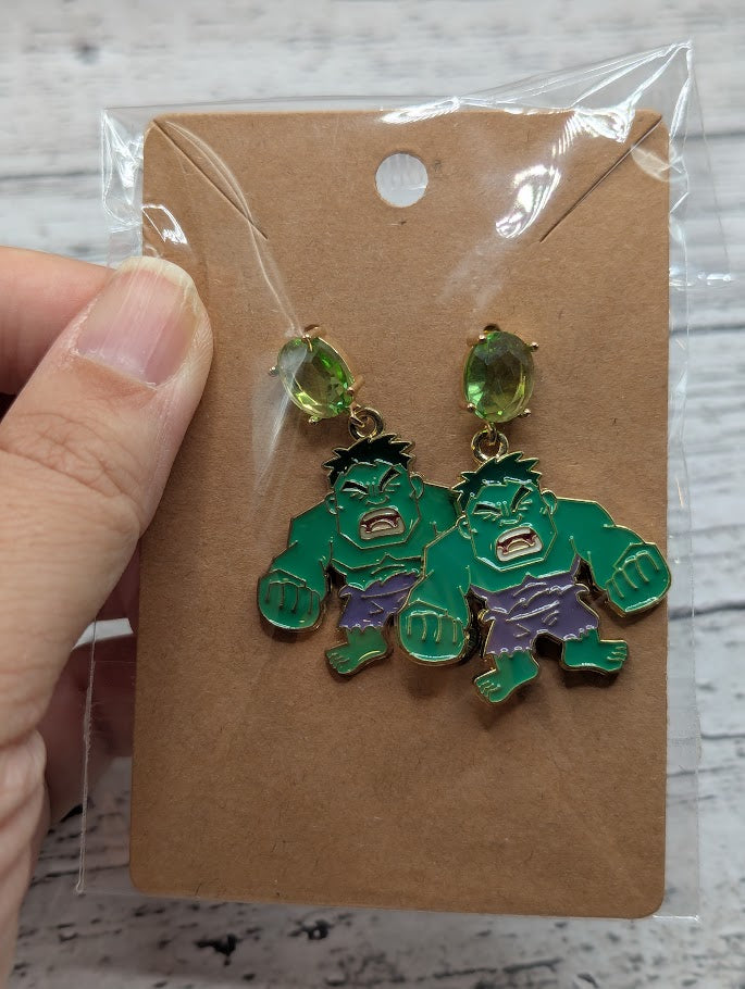 Hulk, Green Gem Earrings