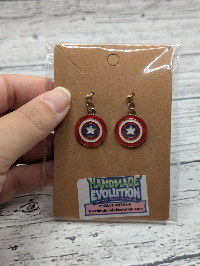 Captain America Shield, Gold Dot Earrings