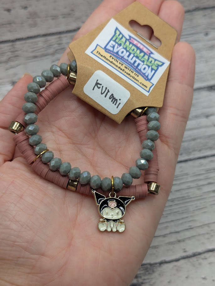 Kuromi, Grey, Brown Bead Bracelet