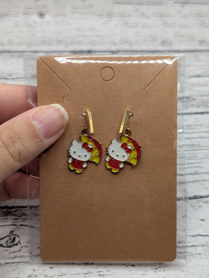 Hello Kitty, Umbrella, Gold Bar Stud Earrings