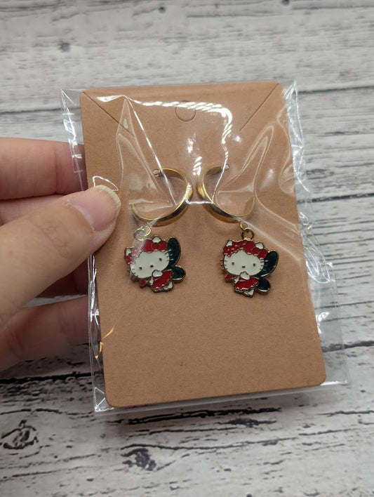 Hello Kitty, Wings, Gold Hoop Stud Earrings