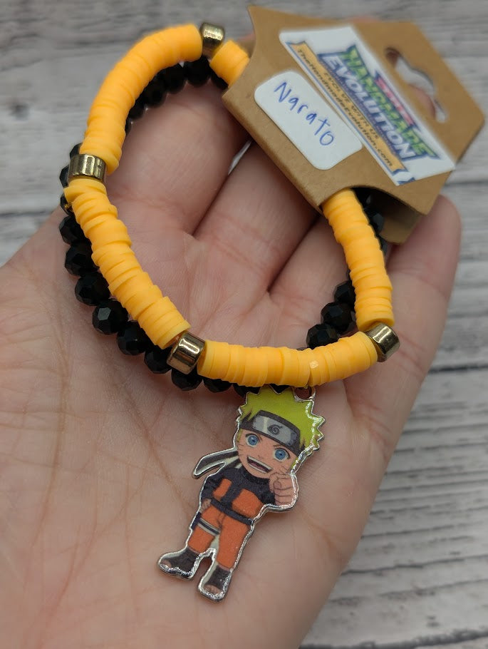 Naruto, Black, Orange, Bead Bracelet