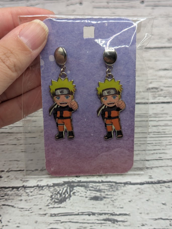 Naruto, Silver Oval Stud Earrings