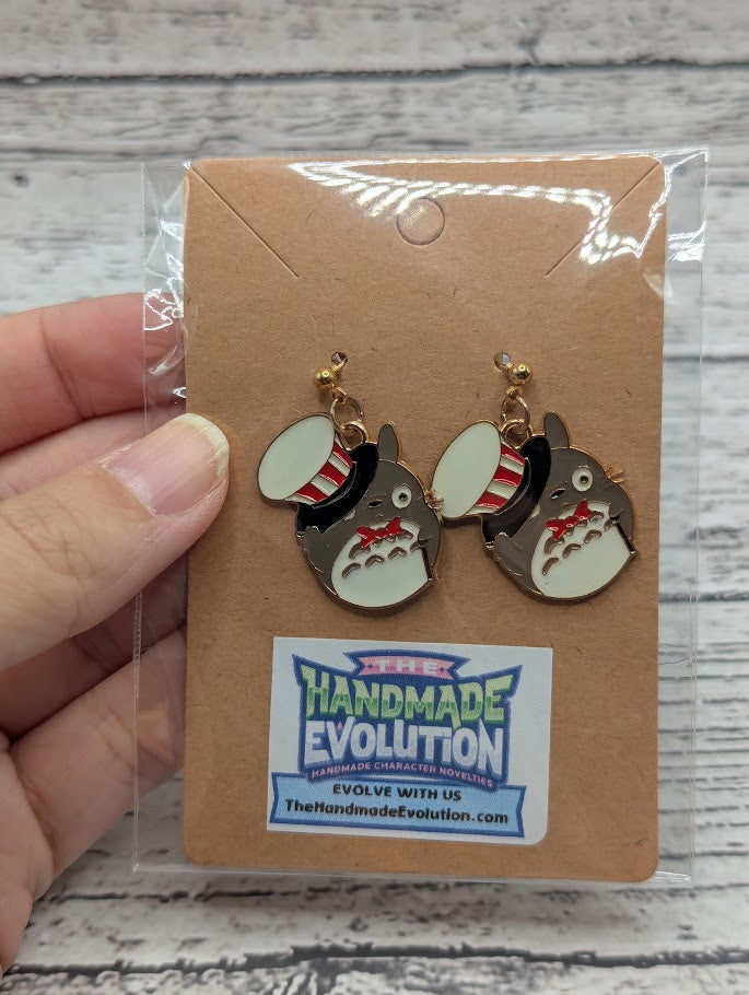 Totoro, Red Hat, Gold Dot Stud Earrings
