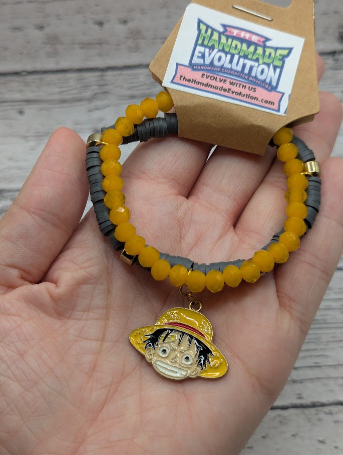 One Piece, Monkey Hat, Orange Grey Bead Bracelet