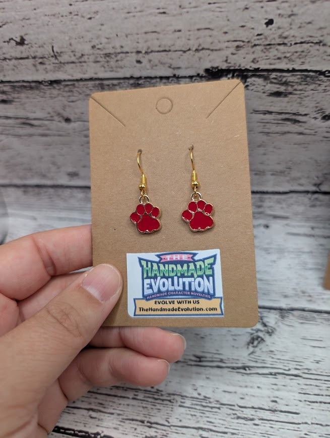 Paw Print Earrings - Red