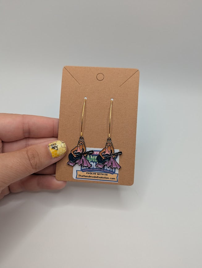 Taylor Swift Purple Guitar Long Dangle Earrings