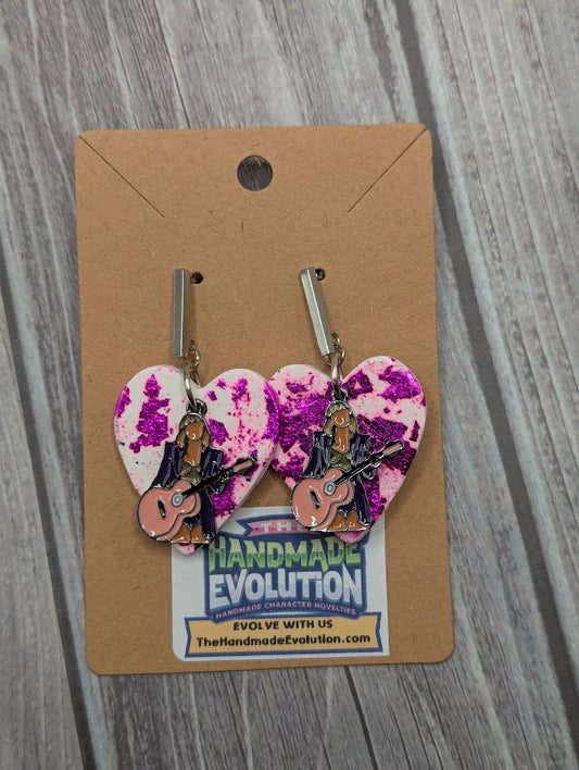 Taylor Swift Guitar Pink Heart Clay Stud Earrings