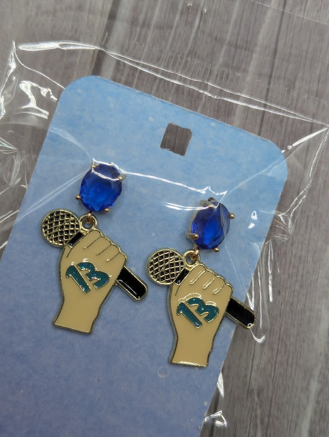 Taylor Swift 13 Microphone Blue Gem Stud Earrings