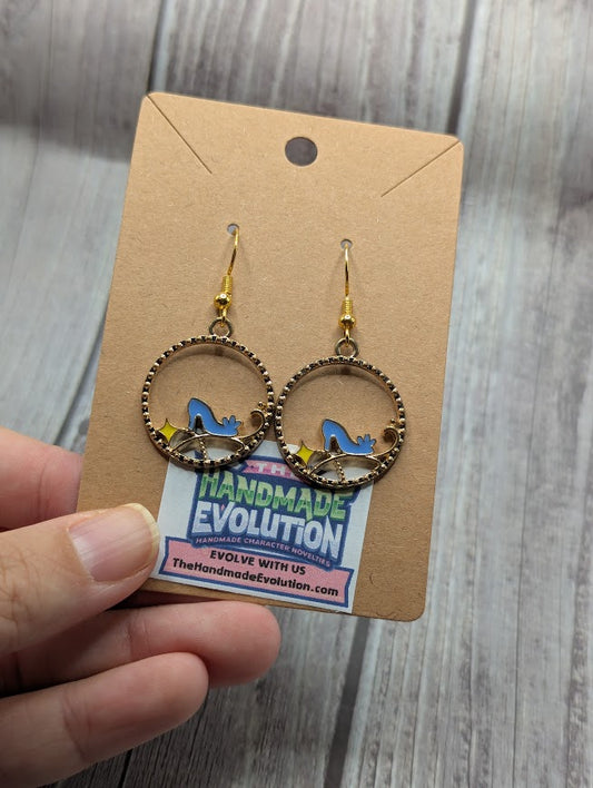 Cinderella Shoe, Gold Hook Dangle Earrings