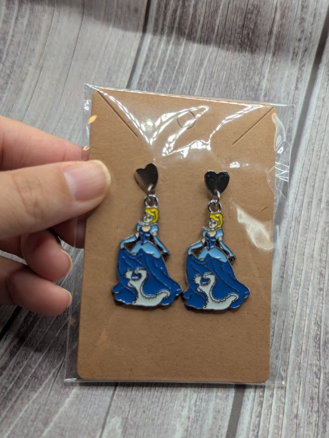 Cinderella Dress, Silver Heart Stud Earrings