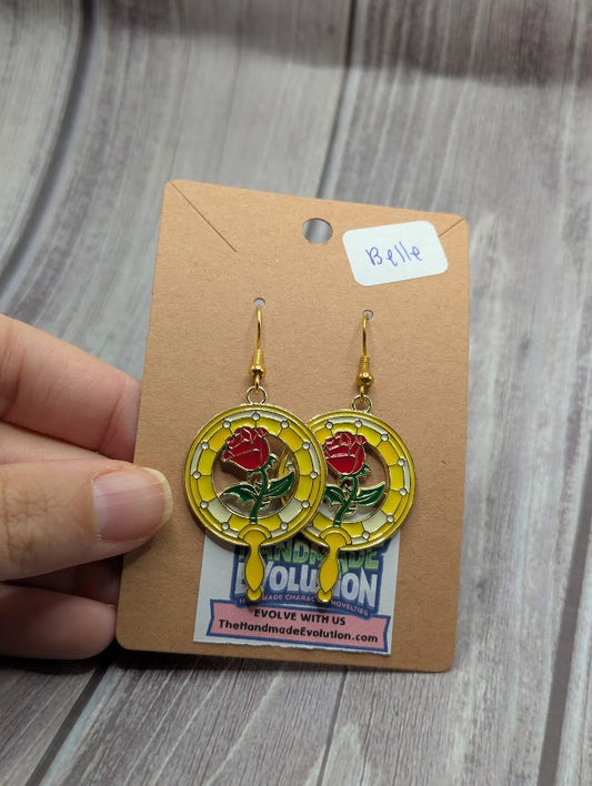 Belle Rose Fan, Gold Hook Dangle Earrings