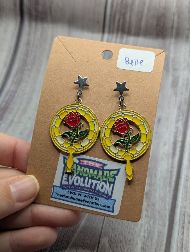 Belle Rose Fan, Sliver Star Stud Earrings