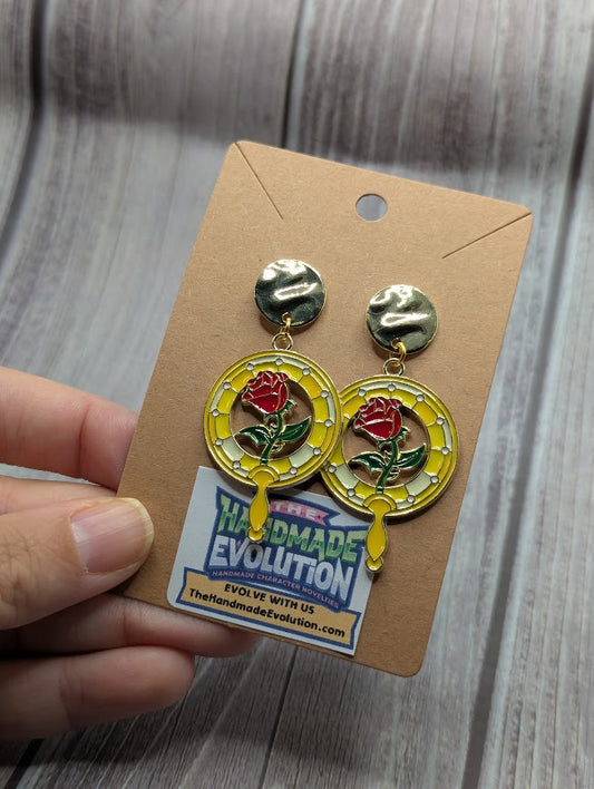 Belle Rose Fan, Gold Circle Stud Earrings