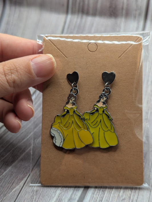 Belle Dress, Silver Heart Stud Earrings