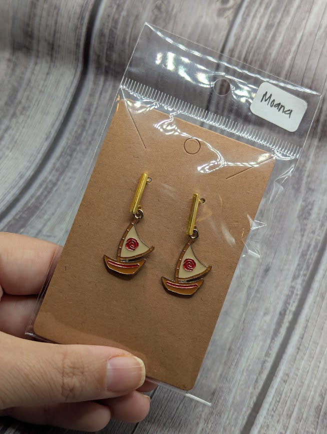 Moana Boat, Gold Bar Stud Earrings