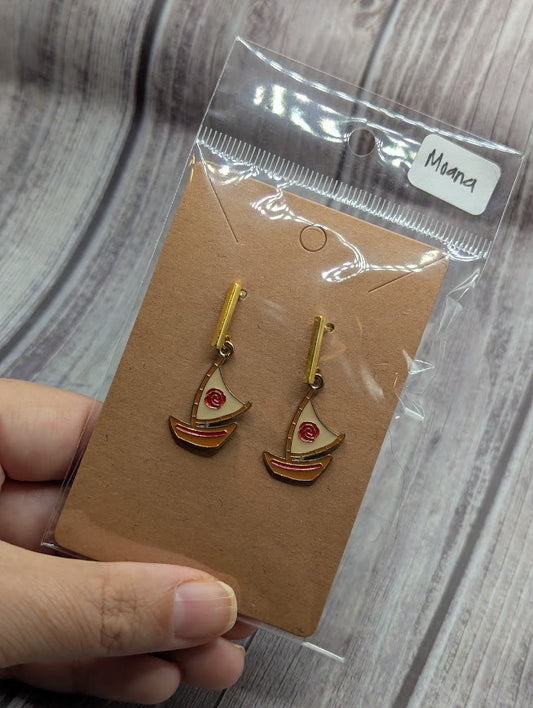 Moana Boat, Gold Bar Stud Earrings