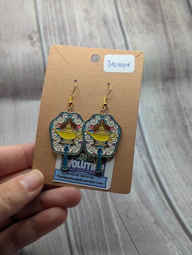 Jasmine Lamp Fan, Gold Hook Dangle Earrings