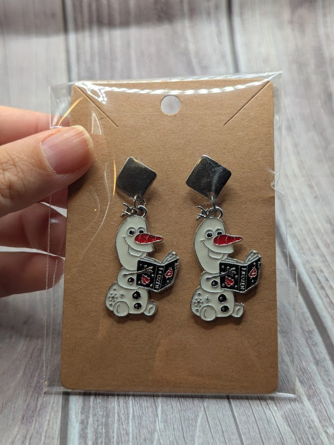 Olaf Reading Frozen, Silver Diamond Stud Earrings