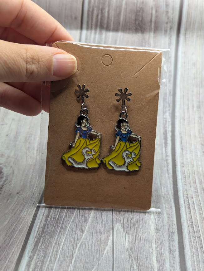 Snow White Dress, Silver Flower Stud Earrings
