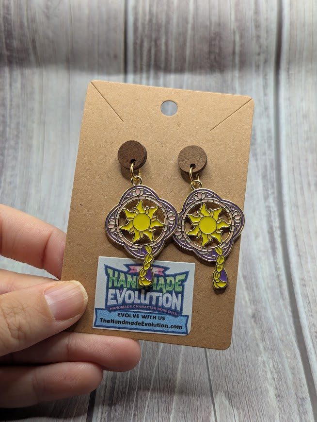 Rapunzel Sun Fan, Wooden Circle Stud Earrings