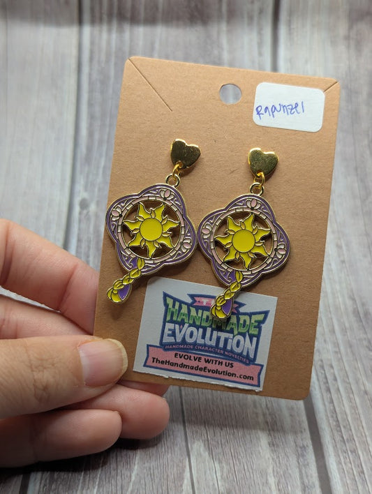 Rapunzel Sun Fan, Gold Heart Stud Earrings