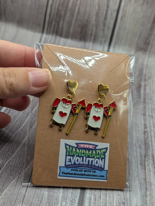 Alice in Wonderland, Queen of Heart Soldier, Gold Heart Stud Earrings
