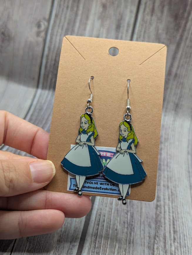 Alice in Wonderland, Silver Hook Dangle Earrings