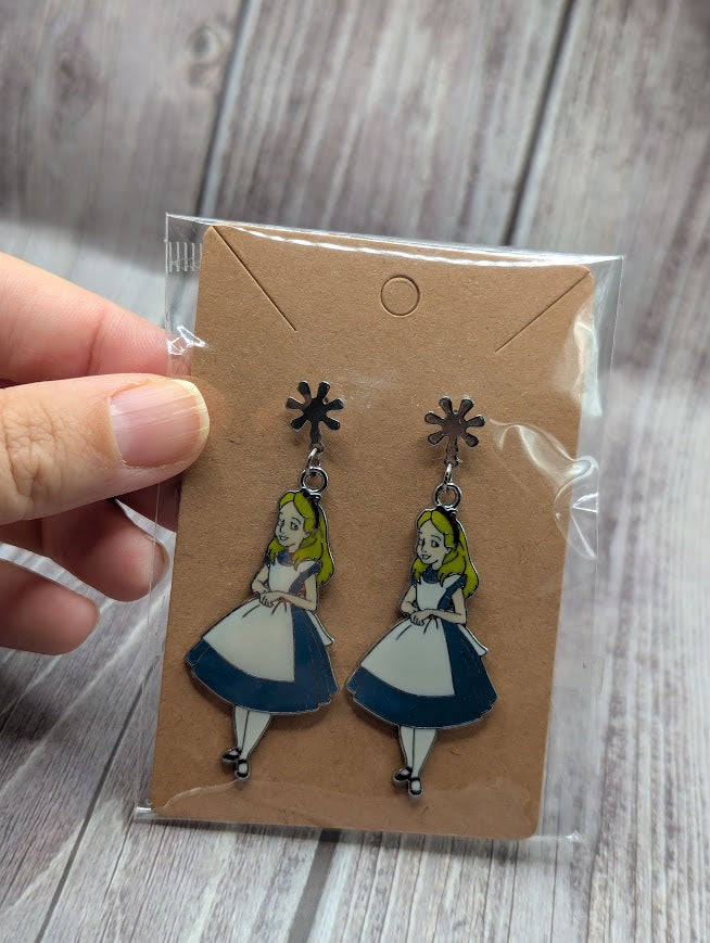 Alice in Wonderland, Silver Flower Stud Earrings