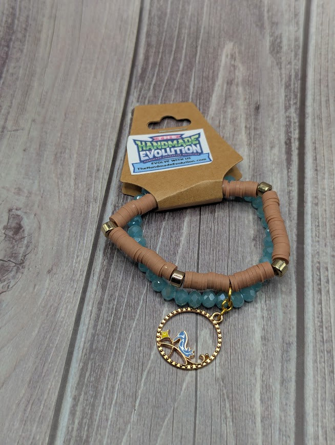 Cinderella Shoe, Brown and Blue Bracelet