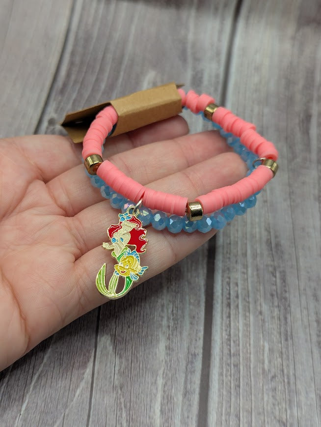 Ariel and Flounder, Pink and Blue Bracelet