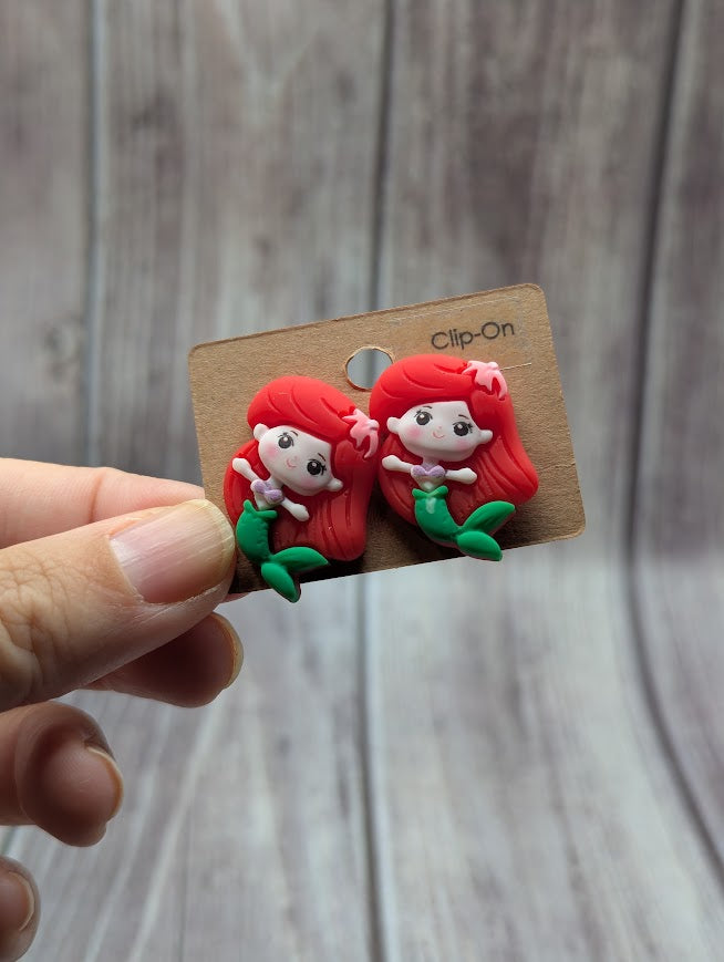 Ariel, Little Mermaid, Clip on Earrings
