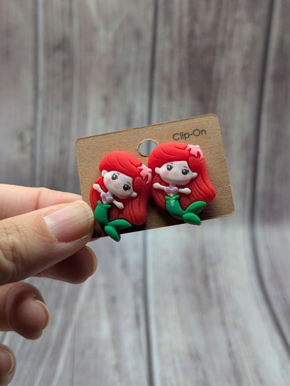 Ariel, Little Mermaid, Clip on Earrings