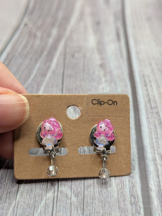 Alice in Wonderland, Clip on Earrings with Bead